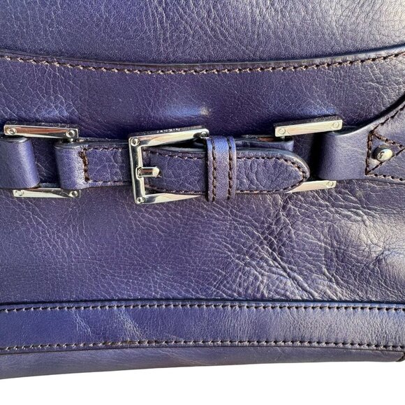 Etienne Aigner Navy Leather Buckle Detail Silver Hardware Shoulder Hobo Bag - Picture 8 of 12